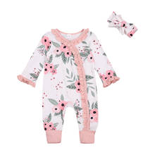 Fall Autumn 0-18M Newborn Baby Girls 2Pcs Set Pink Floral Print Long Sleeve Ruffled Romper+Headband Infant Clothes 2024 - buy cheap