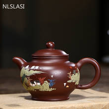 Yixing-TETERA de barro pintado con paisaje, tetera de arcilla púrpura auténtica, tetera de belleza de mineral crudo, tetera china para Ceremonia de té personalizada, 290ml 2024 - compra barato