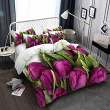 3d rosa flor borboleta cama menina vermelho roxo floral planta impressão conjunto de cama rainha rei tamanho capa edredão conjunto casa colcha 2024 - compre barato