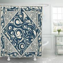 Cortina de chuveiro de tecido com ganchos, azul gótico vintage ornate design cinza clássico intrincêndio abstrato monocromático decorativo 2024 - compre barato