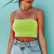 2020 Spring Women Sexy Rhinestone Strap Green Camisole Slim Fitness Knitted Cropped Tops Slash Neck Camis Girls Clubwear Tank 2024 - buy cheap