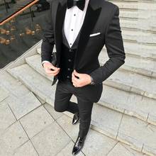 Custom Made Black Slim Fit Wedding Suits For ManTuxedos Groom Peaked Lapel Velvet Vest Coat Pants Terno Blazer Masculino 2021 2024 - buy cheap