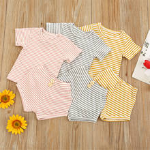 1-6Y Casual Kids Baby Girl Summer Clothing Girl Outfits Cotton Ribbed Stripe Short Sleeve T-shirt Tops+Shorts Outfit 2pcs 2024 - buy cheap