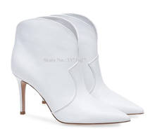 White Leather Woman Ankle Boots Sexy Pointed Toe Stiletto Heels Pumps Celebrity Popular Runway Shoes Large Size Booties Dropship 2024 - buy cheap