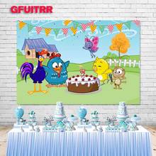 GFUITRR-Fondo de fotografía de granja de pollos para niños, primer cumpleaños, Baby Shower, animales, banderas de Colorfu, accesorios de vinilo para fotos 2024 - compra barato