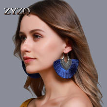 ZYZQ Retro exaggerated Exotic Fan-Shaped Tassel Earrings Bohemian Ladies Earrings Fashion Creative Earrings 2024 - buy cheap