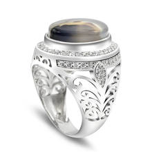 Anillo ovalado de ágata Natural para hombre, de Plata de Ley 925, diseño hueco, moda Popular, anillo de joyería con piedra de cuna 2024 - compra barato