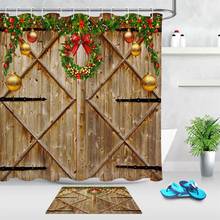 Cortina de ducha para baño, tablones de madera rústica, puerta de Granero, ramas de abeto, corona de Navidad, cortinas de baño de tela impermeable con ganchos 2024 - compra barato