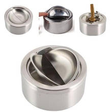 Round Stainless Steel Cigarette Lidded Ashtray Silver High Quality Windproof Lid Cover  Ash Storage Case for Home Office 12x5cm 2024 - buy cheap