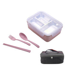 Fiambrera de acero inoxidable para niños, conjunto de bolsa gris, Bento Box a prueba de fugas, estilo japonés, recipiente de comida térmico, fiambrera 2024 - compra barato