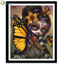 5d quadrado completo pintura diamante caveira borboleta fada artesanato bordado diamante desenho menina bordado mosaico recortes redondos 2024 - compre barato