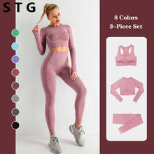 Vital Seamless Yoga Set Woman Sportswear Long Sleeve Crop Top+Gym Leggings+Sport Brassiere Female Fitness Sports Suits 3 Pieces 2024 - buy cheap