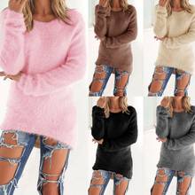 Suéter de lana para mujer, suéter de manga larga, suelto, cálido, Color sólido, talla grande, informal, Top de invierno 2024 - compra barato