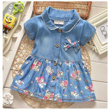 Ienens vestido jeans para bebês, roupas de meninas, mini vestidos infantis de algodão para bebês, com manga curta e estampa de flores, de tamanho para 0-3 anos 2024 - compre barato