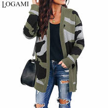 Logami suéter feminino casual camuflado, cardigã longo tricotado para outono e inverno 2024 - compre barato