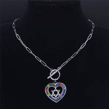 Нержавеющая сталь иудаизм сердце гексаграмма Чокеры ожерелья для женщин/мужчин серебряного цвета ожерелья с подвесками Jewery bijoux (украшения своими руками) Кер N4820S03 2024 - купить недорого