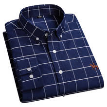 AOLIWEN men 100% cotton oxford navy plaid slim shirt business casual environmental protection natural fabric long sleeve shirts 2024 - buy cheap
