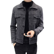 Jaqueta masculina, outono e inverno, tendência coreana, slim, bonito, jaqueta de lã engrossada, curta, casaco de malha de lã 2024 - compre barato