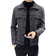 Jacket men's autumn and winter trend Korean Houndstooth Slim handsome wool jacket thickened short woolen knitted coat 2024 - buy cheap