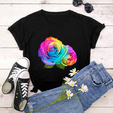 Camiseta de algodón para mujer, ropa de manga corta con estampado de flores de colores en tallas grandes 5XL, Top informal con cuello redondo para mujer 2024 - compra barato