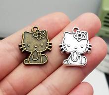 10pcs/Lot--21x24mm Antique Bronze/Silver Plated Cat Charms Cute Pet Pendants DIY Supplies Jewelry Making Finding Accessories 2024 - buy cheap