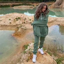 Long Tracksuit 2 Piece Set Women Spring Autumn Clothes Big Pocket Hooded Solid Sweatshirt Top And Pants Loose Casual Female Suit 2024 - buy cheap