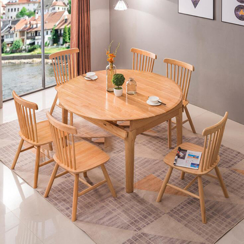 Купить Living Room Dining Table Set, Solid Wood Round Dining Table Set For 6