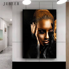 Pintura al óleo de Mujer Africana desnuda de oro negro sobre lienzo, Cuadros, carteles e impresiones, cuadro de pared escandinavo para sala de estar 2024 - compra barato