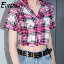 2021 Spring Autum Women Blouse Shirts Vintage Plaid Seet Cute Crop Top Fashion Slim Green Red Korean Blouse Shirts 2024 - buy cheap