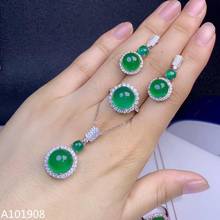 KJJEAXCMY boutique de jóias 925 prata incrustada Naturais calcedônia verde conjunto de colar brincos anel de detecção de apoio 2024 - compre barato