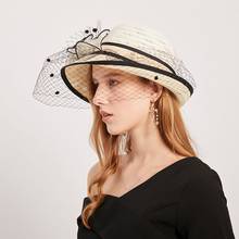 Sombrero de encaje estilo Derby para mujer, velo de malla elegante, Floral, con visera enrollable, protector solar, plegable, para boda 2024 - compra barato