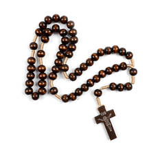 New Wood Beaded Rosary Cross Jesus Pendant Necklace For Women Men Christian Necklaces Male Female Jewelry Christmas Day Gift 2024 - buy cheap