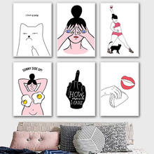 Wall Art Canvas Painting Cat Sexy Girl Lips Abstract Eyes Quotes Nordic Posters And Prints Cartoon Wall Pictures For Living Room 2024 - buy cheap