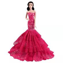 Rosy Off-Shoulder Evening Party Gown for Barbie Doll Lace Mermaid Dresses for Barbie Kids DIY Dollhouse Toys Best Gifts 1/6 BJD 2024 - buy cheap