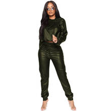 2020 Women PU Leather Two Piece Set Top and Pants Streetwear Hooded Casual Tracksuit Matching Sets Spring Autumn 2 Piece Outfits 2024 - buy cheap