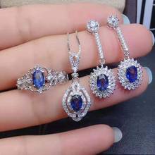 Conjunto de collar y anillo de Plata de Ley 925 auténtica para mujer, pendientes de piedras preciosas de zafiro Natural, joyería fina de moda 2024 - compra barato