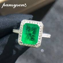 PANSYSEN Vintage 100% 925 Sterling Silver Emerald Simulated Moissanite Gemstone Rings for women men Anniversary gifts Wholesale 2024 - buy cheap