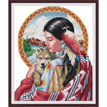 JBeautiful Indian Girl Canvas Print Cross Stitch Kit, DMC Count Chinese Cross Stitch Kit, 14ct 11ct Embroidery Kit, Needlework 2024 - buy cheap