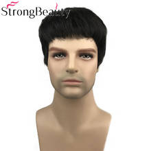 StrongBeauty-Peluca de cabello sintético para hombre, corto de pelo liso postizo, color negro, resistente al calor, sin tapa 2024 - compra barato