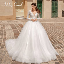 Faixa de noiva princesa 2021, vestido de noiva com mangas compridas e decote em v, renda com botões e apliques 2024 - compre barato