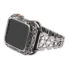 Pulseira de moda diamante requintado feminino para iwatch série 6/5/4/3/2/se pulseira de aço inoxidável para apple watch band 40/44/38/42mm 2024 - compre barato
