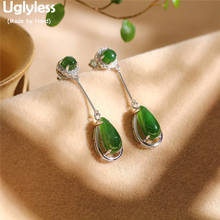 Uglyless-pendientes de Jade verde natural para mujer, aretes de lujo, Gema de gota de agua, plata 925 auténtica, circonita, E1521 2024 - compra barato