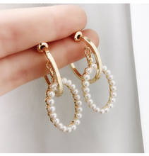 wholesale jewelry Women Sweet pearl earrings geometric exaggerated ins rectangular Golden Women Party pearl earring design 2024 - buy cheap