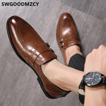 Sapatos dupla com pulseira para homem, mocassim clássico, de couro, marrom, para festa, formal, masculino, escritório 2024 - compre barato