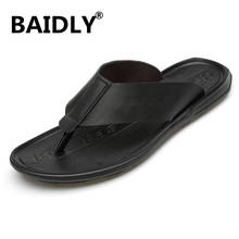 Chinelos de verão dos homens chinelos dedo do pé aberto moda praia sapatos ao ar livre couro genuíno massagem flip flops casuais sapatos masculinos sandália 2024 - compre barato