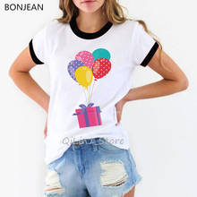 Camiseta estampa de balões colorida de arco-íris, femme harajuku, camiseta de presente de aniversário, mulheres, roupas tumblr, camiseta verão feminina 2024 - compre barato