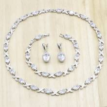 Conjunto de joias femininas de prata e zircônia, conjunto de bijuterias para casamento e presente de aniversário, branco, aaa 2024 - compre barato