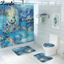 Ocean Printed Bath Mat Waterproof Shower Curtain Bathroom Carpet Set Anti Slip Mats for Bathroom Water Absorbent Rug Set 2024 - buy cheap