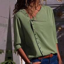 Fashion Summer Seven Color Buttons Irregular Diagonal Collar B Leng Sleeve Women Skew Collar Casual Blouse Ladies Female Shirts 2024 - buy cheap