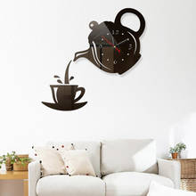 Copo de café acrílico diy 32*30cm, relógio de parede 3d para bule, relógio decorativo de cozinha, sala de estar, sala de jantar, decoração de casa 2024 - compre barato